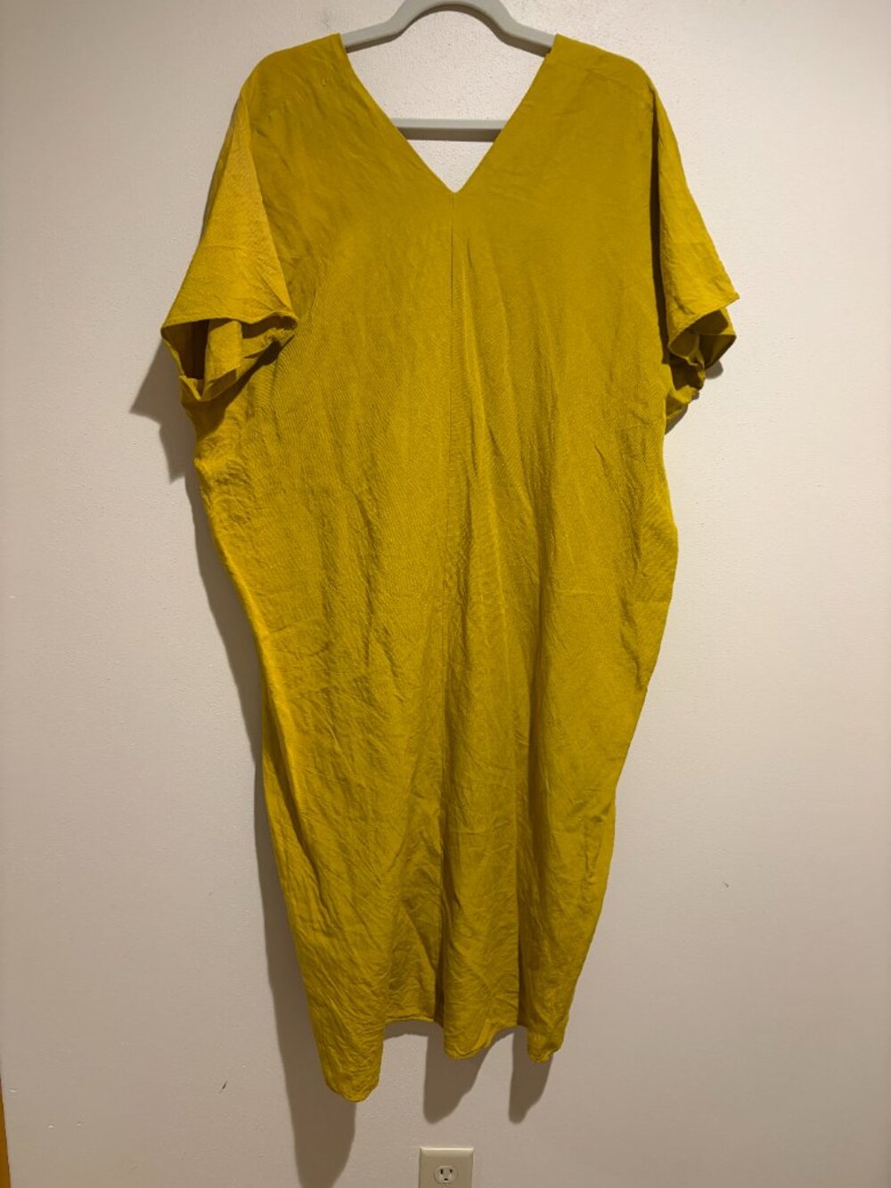 Zara Yellow Linen Blend Kaftan Caftan Midi Dress V Neck Short Sleeve - Picture 9 of 13
